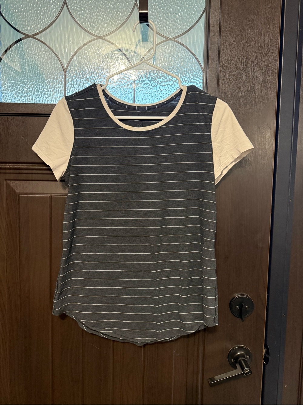 lululemon athletica Charcoal Striped Short-Sleeve Tee with White Sleeves